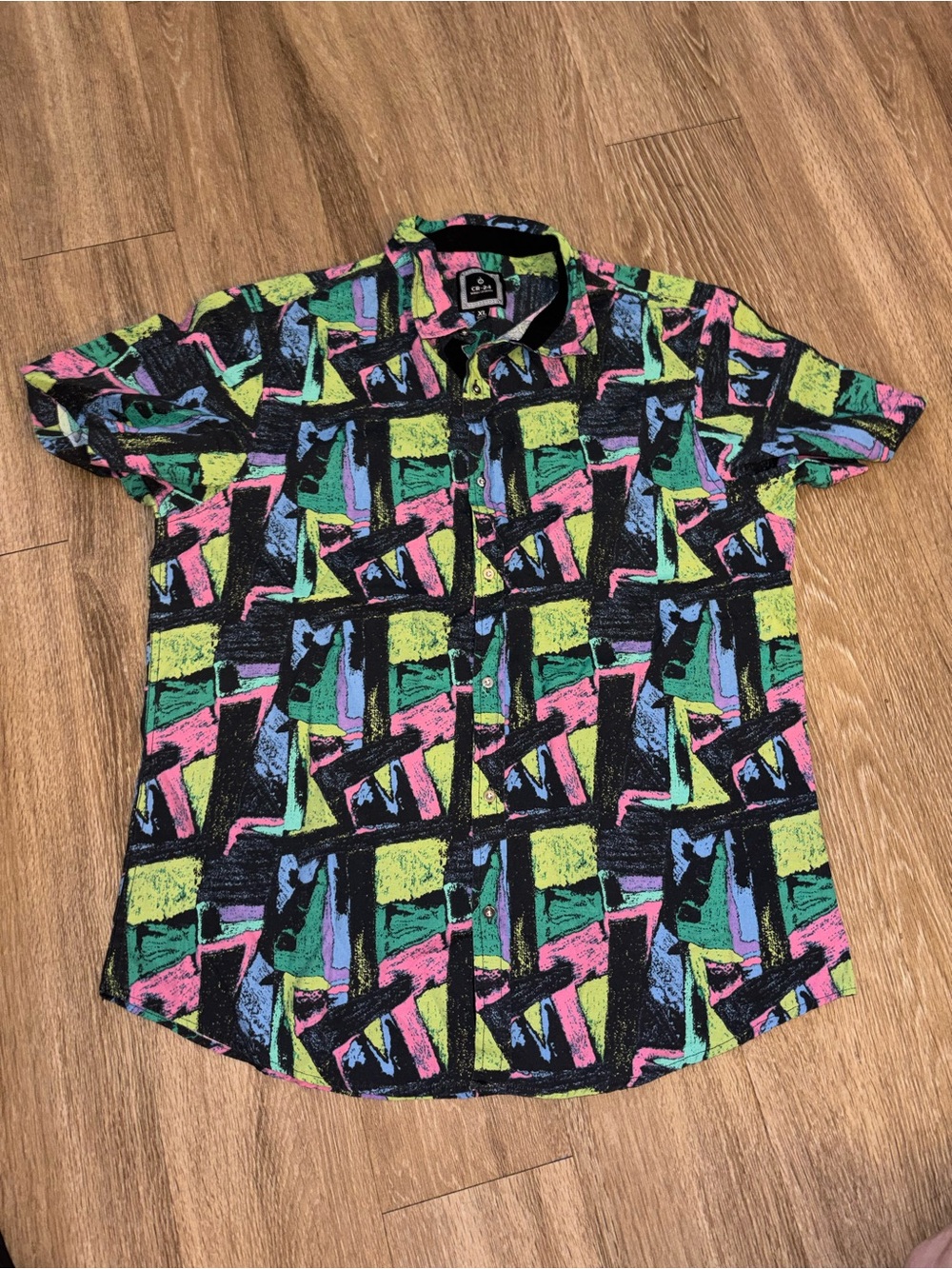 CR-24 Bordo Cromato XL Retro 80s Neon Abstract Geometric Button Shirt b95